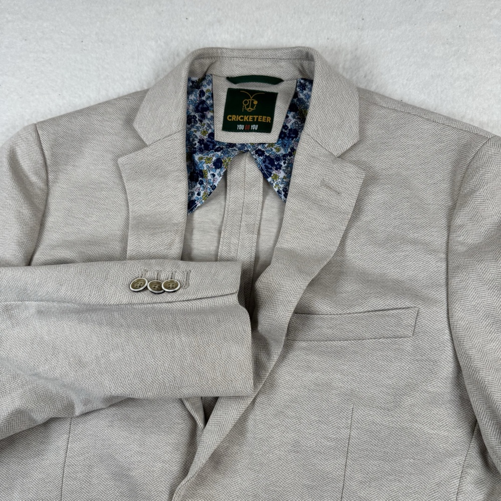 Cricketeer Sport Coat Mens Size 38R Beige Herringbone Stretch Tweed Blazer